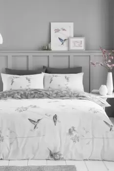 Hummingbird Reversible Duvet Set - Size: Double - Grey - Print