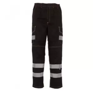 Yoko Mens Hi-Vis Cargo Trousers With Knee Pad Pockets (42in Long) (Black) - Black