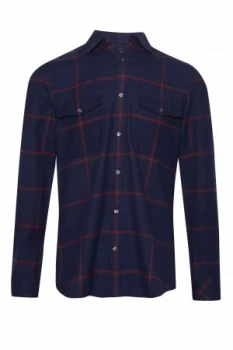 Mens French Connection Windowpane Flannel Checked Shirt Black