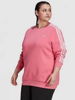 adidas Essentials 3 Stripes Fleece Sweat Top (Plus Size) - Rose, Rose, Size 1X, Women