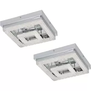 2 PACK Wall Flush Ceiling Light Chrome Shade Chrome Clear Plastic Crystal LED