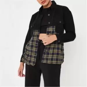 Missguided Petite Check Spliced Denim Shirt - Black