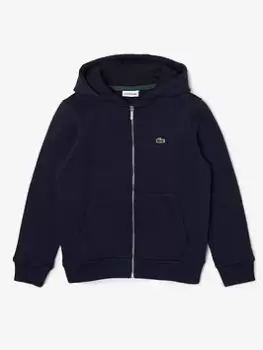 Lacoste Boys Zip Through Hoodie - Navy Blue, Navy Blue, Size 10 Years