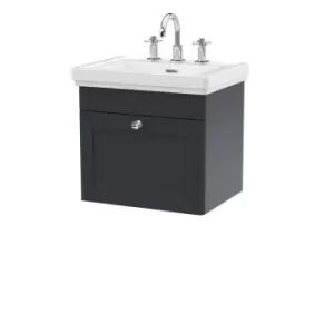 Nuie Classique 500mm Wall Hung 1-drawer Unit & Basin 3 Tap Holes - Satin Anthracite