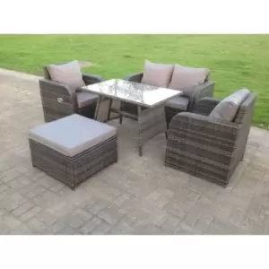 Fimous 4 Seater Rattan Outdoor Dining Sofa Complete Set with Adjustable Chair and Big Footstool