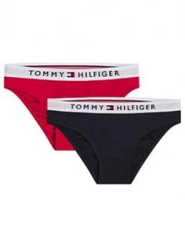 Tommy Hilfiger Girls 2 Pack Waistband Bikini Briefs - Red Navy