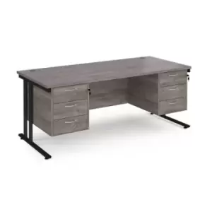 Maestro 25 straight desk 1800mm x 800mm with two x 3 drawer pedestals - Black cantilever leg frame and grey oak top