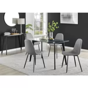 Furniturebox Malmo Rectangular Glass and Black Wooden Leg Modern Industrial Dining Table & 4 Grey Corona Faux Leather Dining Chairs with Black Legs