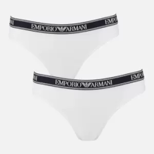 Emporio Armani Womens Iconic Logoband Bi-Pack Brazilian Briefs - White - M