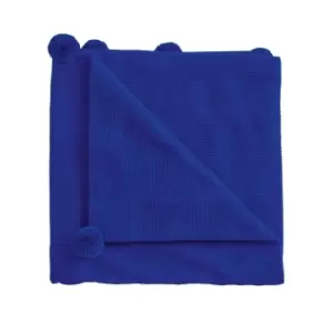 Helena Springfield Pom Pom Knitted Throw, Dark Blue