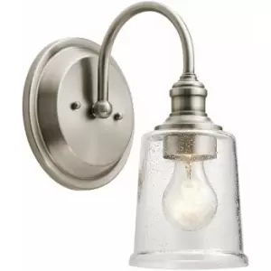 Loops - Wall Light Arched Arm Clear Seeded Glass Downlight Classic Pewter LED E27 60W