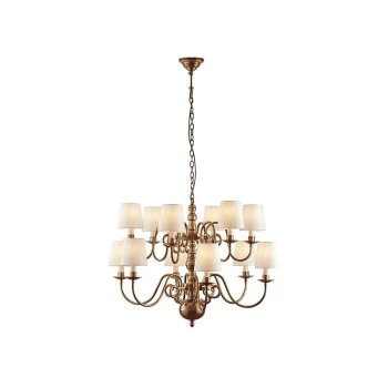 Interiors 1900 Lighting - Interiors Chamberlain - 12 Light Multi Arm Shade Pendant Solid Mellow Brass, Marble Silk, E14