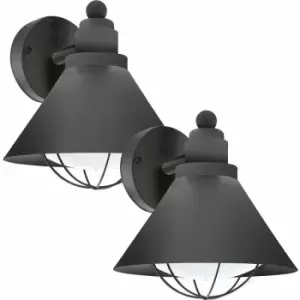 2 pack IP44 Outdoor Wall Light Black Cage Fisherman Shade 40W E27 Porch Lamp