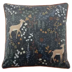 Furn Richmond Cushion Cover with Woodland and Botanical Design (One Size) (Midnight Blue)