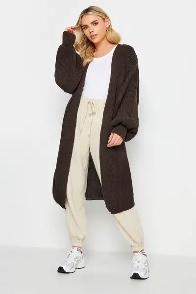 PixieGirl Petite Knit Balloon Sleeve Cardigan Brown