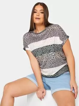 Yours Stripe Animal Print T-Shirt - Slate Grey, Size 30-32, Women