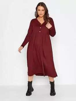 Yours Long Sleeve Rib Midaxi Dress Wine, Red, Size 20, Women