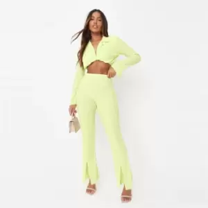 Missguided Plisse Straight Leg Split Hem Trouser - Green