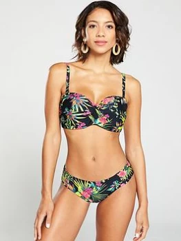 Panache Anya Gathered Tropical Bikini Brief - Black, Size 16, Women