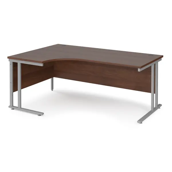 Maestro 25 Left Hand Ergonomic Desk with Silver Frame and Walnut Top - 1800mm