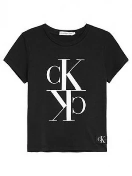 Calvin Klein Jeans Girls Monogram Cropped Short Sleeve T-Shirt - Black, Size Age: 16 Years, Women