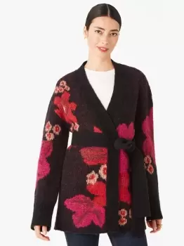 Floral Intarsia Cardigan - Black - L (Uk 16)