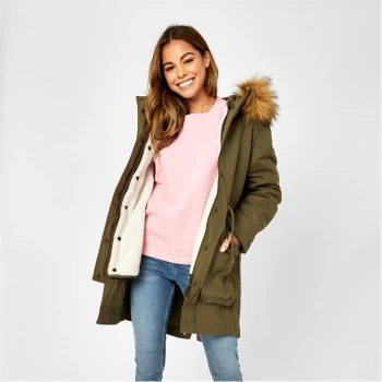 Jack Wills Quinn Quilted Parka Jacket - Olive