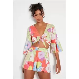 I Saw It First Pink Printed Knot Front Flared Sleeve Top - Pink