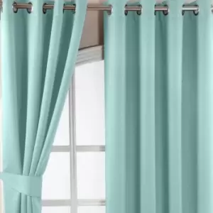 Homecapes Pastel Blue Herringbone Chevron Blackout Thermal Curtains Pair Eyelet Style, 90x72'