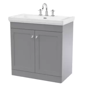 Nuie Classique 800mm Floor Standing 2-door Unit & Basin 3 Tap Holes - Satin Grey