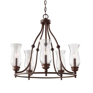 5 Light Multi Arm Chandelier Antique Bronze Finish, E14