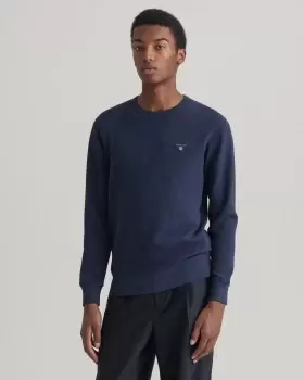 GANT Men Waffle Crew Neck Sweatshirt (XXL) Blue