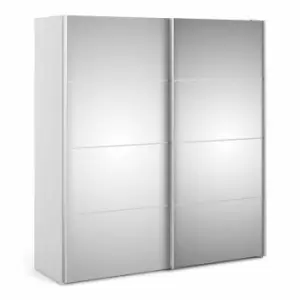 Verona Sliding Wardrobe 180Cm In White With Mirror Doors With 2 Shelves