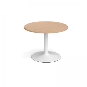 Trumpet base circular boardroom table 1000mm - white base and beech