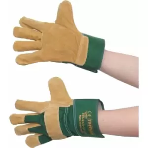 Pigsplit Leather Rigger Gloves 2' Cuffs Size 10 - Green Yellow - Tuffsafe