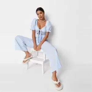 Missguided Tie Front Jumpsuit Gingham - Blue