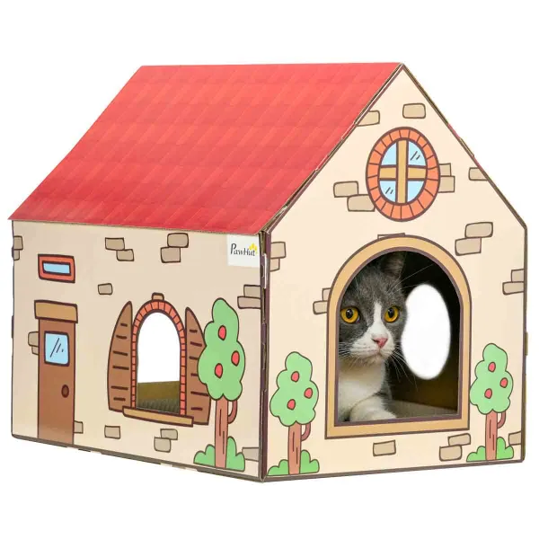 PawHut Cardboard Cat House, Recyclable Corrugate Scratcher