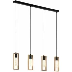 Hanging Ceiling Pendant Light Black & Wood Frame 4 x 60W E27 Kitchen Island