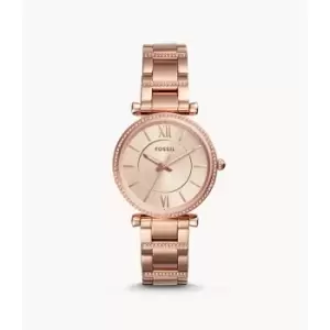 Fossil Womens Carlie Three-Hand Rose Gold-Tone Stainless Steel Watch - Rose Gold