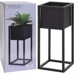 Flower Pot on Stand Metal Black 50cm H&s Collection Black