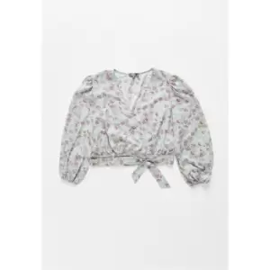 Missguided Plus Size Floral Print Wrap Front Cropped Blouse - Multi