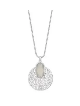 Mood Silver Moonstone Statement Filigree Long Pendant Necklace