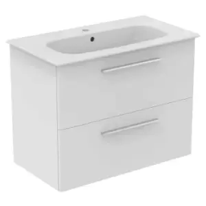 Ideal Standard I.life A 80Cm Matt White Wall Hung Vanity Unit, 84Cm White Vanity Basin And Chrome Handle Pack