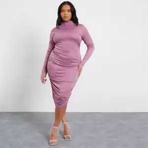 I Saw It First Plus Size High Neck Ruched Glitter Midaxi Dress - Pink