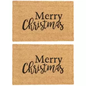 Nicola Spring Christmas Coir Door Mats - 60 x 40cm - Merry Christmas - Pack of 2