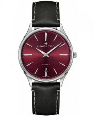 Hamilton Jazzmaster Thinline Auto Burgundy Dial Black Leather Strap Mens Watch H38525771 H38525771