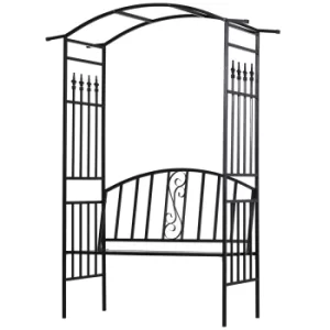 Outsunny Steel Frame Outdoor Garden Arch w/ 2-Seater Bench Black