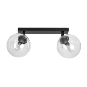 Tofi Black Globe Twin Ceiling Spotlight with Clear Glass Shades, 2x E14