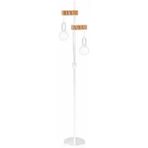 Loops - Standing Floor Lamp Light White Base & Twin Wood Hangman 2 x 10W E27 Bulb