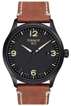 Tissot Mens XL Black Dial Brown Leather Strap Watch